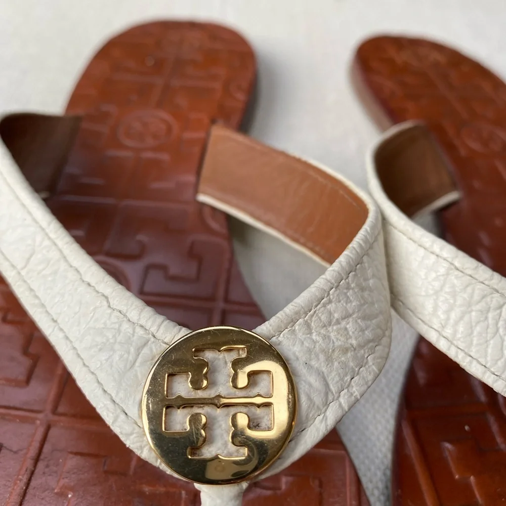 GUC Tory Burch Thora Flip Flop in White Leather - Picture 5 of 7
